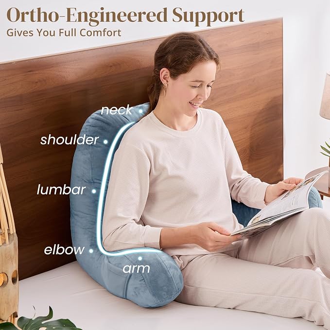Sasttie Reading Pillow, Pillows for Reading or Relaxing – Ergonomic Support for Head, Neck, Back, and Lumbar, 23-Inch, Greyish Blue