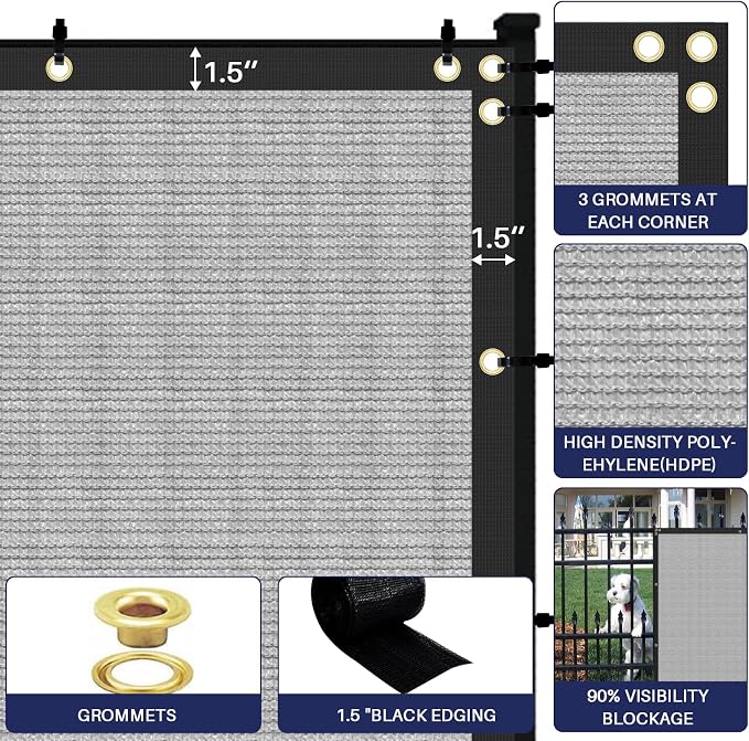 Windscreen4less Privacy Fence Screen Heavy Duty Windscreen Fencing Mesh Fabric Shade Net Cover with Brass Grommtes for Outdoor Wall Garden Yard Pool Deck, 8'x268' Light Gray