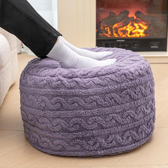 Pouf Ottoman Stuffed 20x20x12 Inches Floor Pouf Plush Fiber Ottoman Foot Rest Under Desk Foot Stool for Living Room Bedroom (Purple)