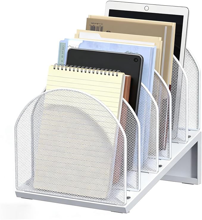 gianotter Desktop File Organizer, Desk Organizer with 5 Compartments, Paper Organizer for Desk, Workspace Organizers for Office Supplies (White, Inclined Style)