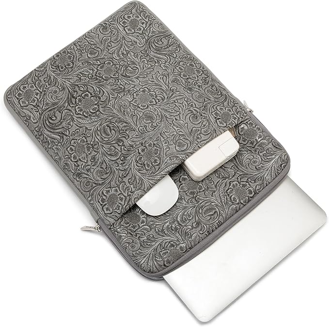 Kinmac 360° Protective Vertical Laptop Sleeve Case Cover Bag (Paisley Grey PU, 12.5 inch-13.3 inch)