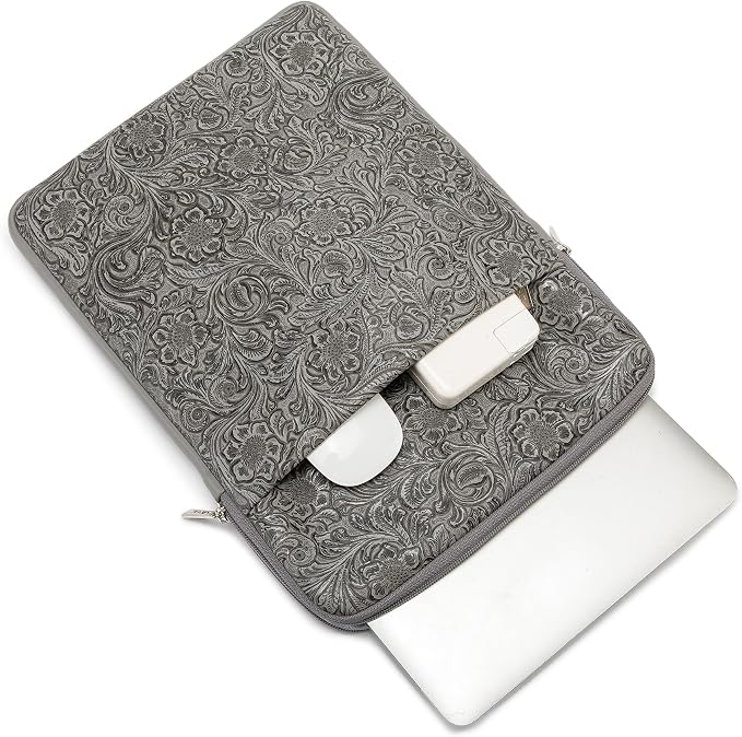 Kinmac 360° Protective Vertical Laptop Sleeve Case Cover Bag (Paisley Grey PU, 15 inch-15.6 inch)