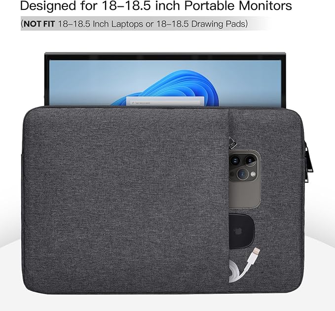 18.5 Inch Portable Monitor Case Compatible with Most Large 18/18.5 Inch Portable Monitor Pouch Sleeve Bag with Pocket, Space Grey(NOT FIT 18 INCH Laptop)