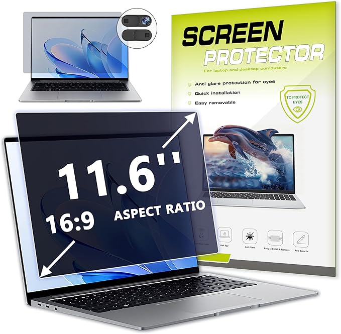 11.6 Inch Laptop Privacy Screen Protector for 16:9 Aspect laptop，11.6" Anti Glare Blue Light Filter Security Shield Compatible with Lenovo Hp Dell Acer Asus Thinkpad Envy Xps with Camera Cover