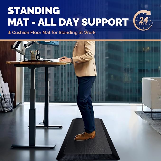 FEATOL Anti Fatigue Mat for Standing, 9/10 Extra Thick Ergonomic Standing Desk Mat, Comfort Memory Foam Standing Mat at Home,Office All Day (20" x 39", Black, 1PC)