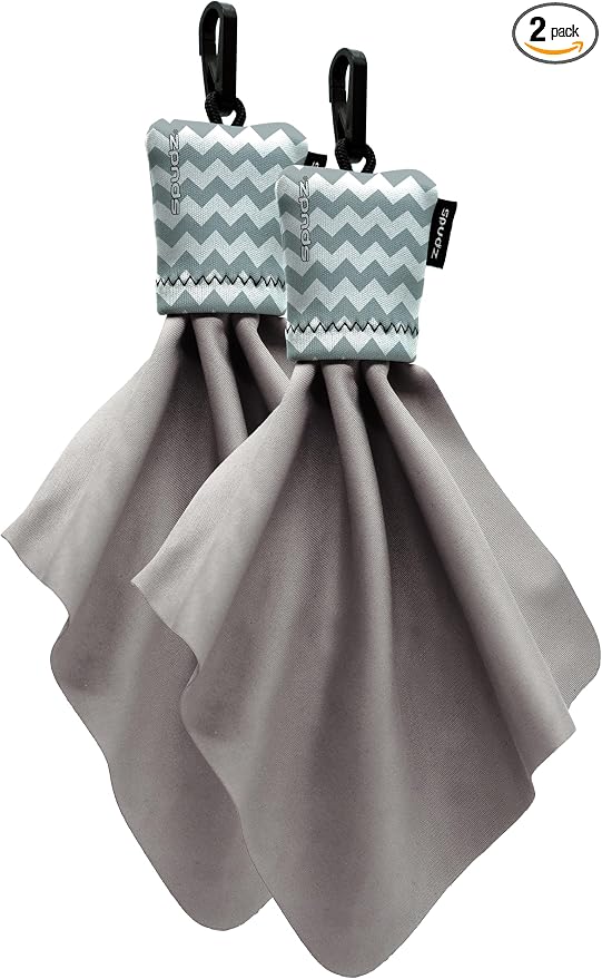 SPUDZ Classic Microfiber Lens Cleaner – Clip-On Pouch, Washable – for Binoculars, Scopes, Glasses, Screens | Classic | Gray Chevron, 6 x 6 Inch (2-Pack)