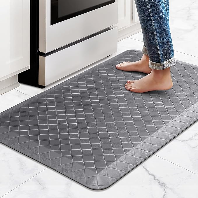 HappyTrends Kitchen Floor Mat - 4/5 Inch Thick Anti-Fatigue Kitchen Rug,Waterproof Non-Slip Kitchen Mats and Rugs Heavy Duty Ergonomic Comfort Rug for Kitchen,Office,Sink,Laundry,(22"x36", Gray)