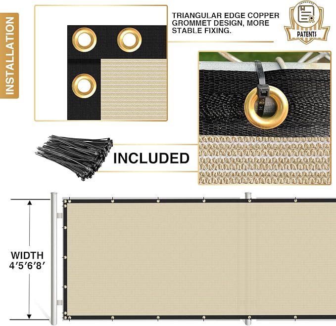 Privacy Fence Screen 6' x 144' Fencing Cover Heavy Duty Mesh Windscreen Cloth for Outdoor Garden Patio Backyard Chain Link Fence Beige