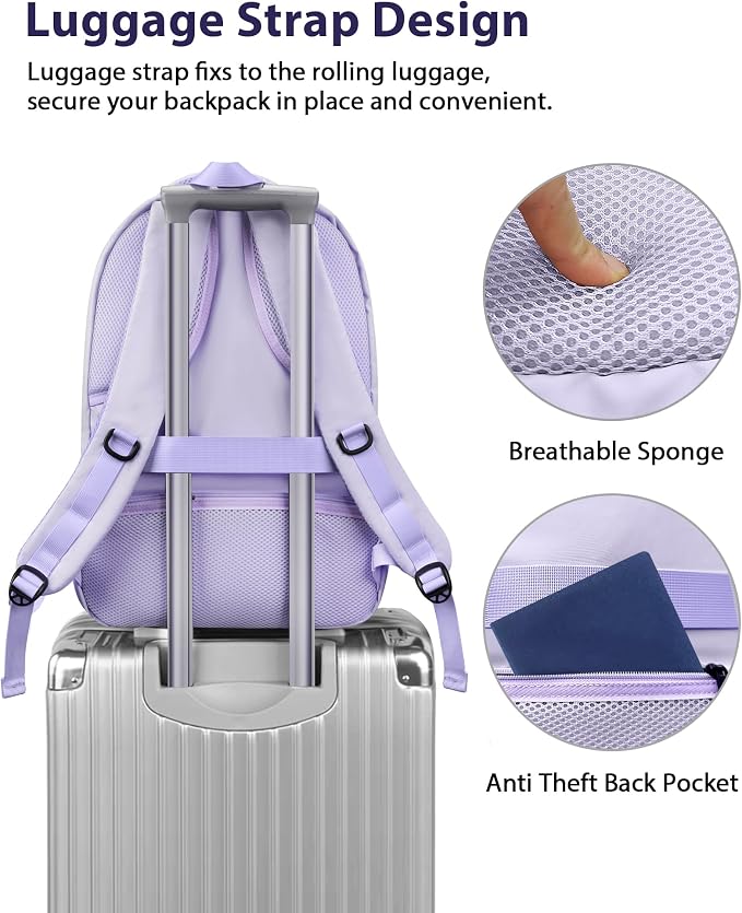 MATEIN Large 17 Inch Laptop Backpack for Women, Lightweight Travel Backpack Fits College School Essentials, Anti Theft Work Commute Nursing Computer Bag TSA Approved for Weekender Trip, Light Purple