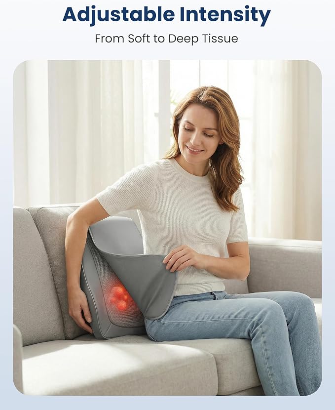 COMFIER Lumbar Support Cushion with Kneading Massage, Heat & Vibration, Ergonomic Back Support Pillow for Office Chair, Seat & Sofa – Adjustable Comfort, Gray