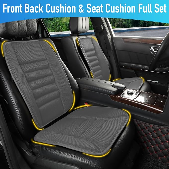 Lofty Aim Memory Foam Car Seat Cushion with Lumbar Support Pillow - 4D Mesh Ventilation for Back & Sciatica Pain Relief, Auto Pad Suitable for Car, Truck, SUV, Dark Grey