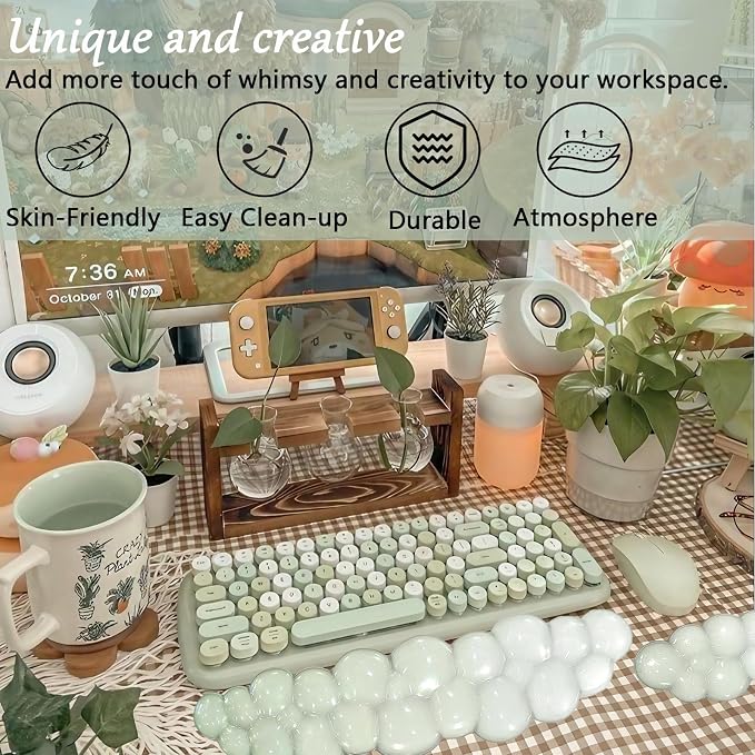 Gel Cloud Wrist Rest for Keyboard and Mouse Gradient Green Clear Keyboard Wrist Rest Transparent Ergonomic Cute Mouse Wrist Pad Silicone Non-Slip Wrist Pad for Computer Gaming Laptop Home Office