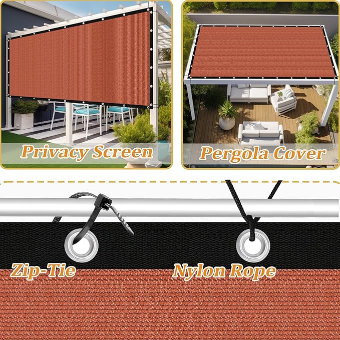 Shade&Beyond Customized Size 4' X 14' Shade Cloth with Grommets, 90% UV Protection UV Protection Mesh Tarp Sun Screens for Patio GN01, Rust Red