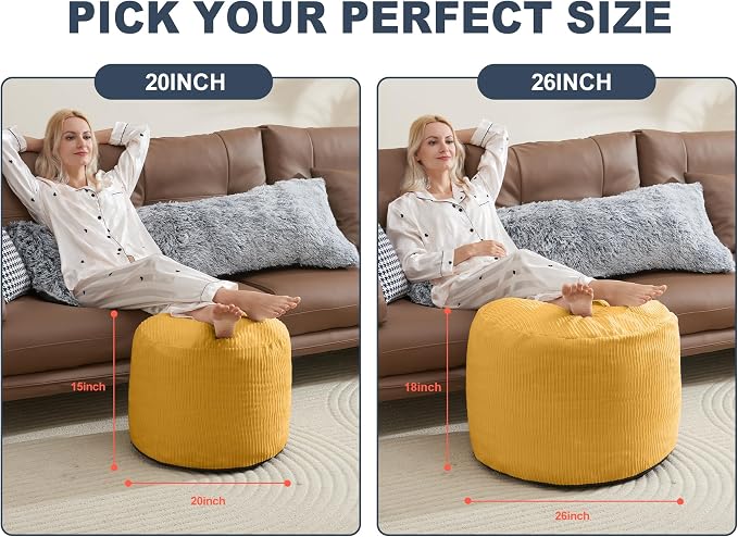 WSOFRLAC Pouf Ottoman Foot Stools Ottoman with Foam Small Corduroy Ottomans for Living Room Ottomans Pouf 20x15 Floor Poufs Foot Rest for Office Chair Yellow Foot Stool Small