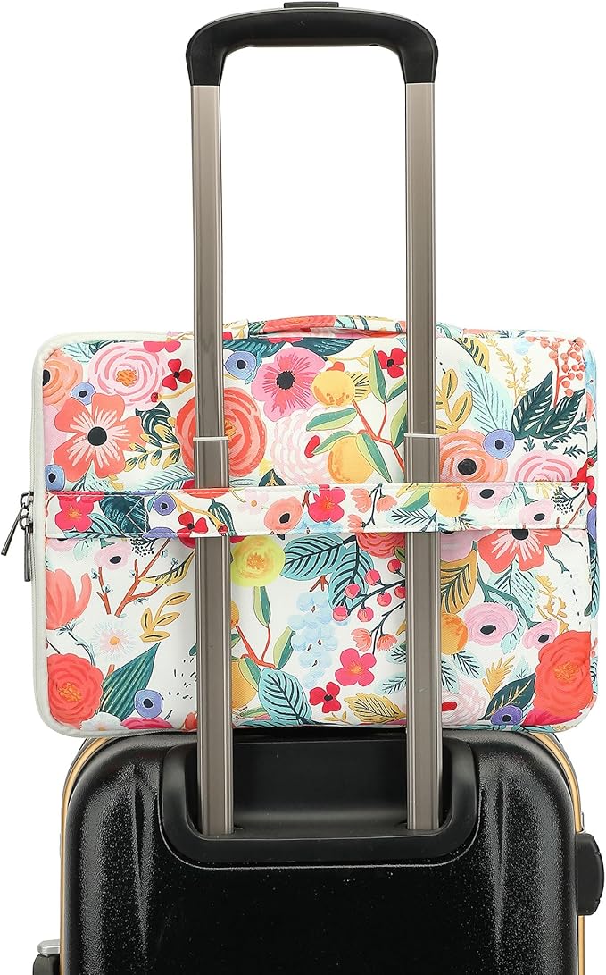 360° Protective 3 Pockets Laptop Sleeve Case Bag with Handle for MacBook Air 15 inch,MacBook Pro 16 inch and 15.6 inch Screen Laptop (Watercolor Flowers)