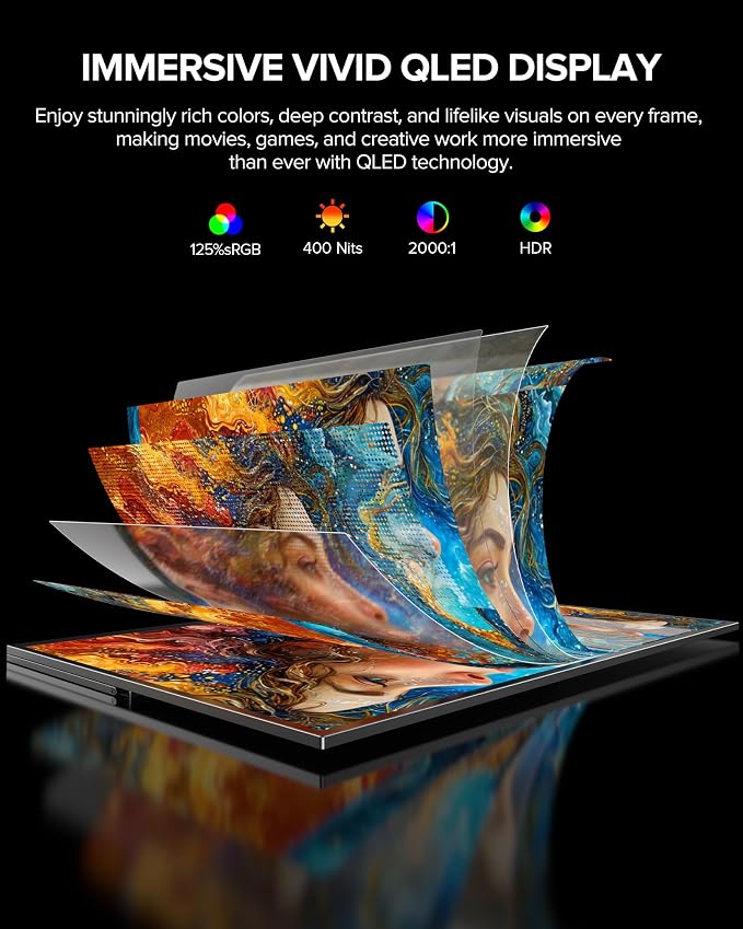 UPERFECT 24" 120Hz QLED Portable Touchscreen Monitor 1080P 125% sRGB 400Nits w/Stand & VESA, HDMI USB-C Travel Monitor for Laptop/Gaming Devices/Phone/Mini PC, External Second Screen for Gaming & Work