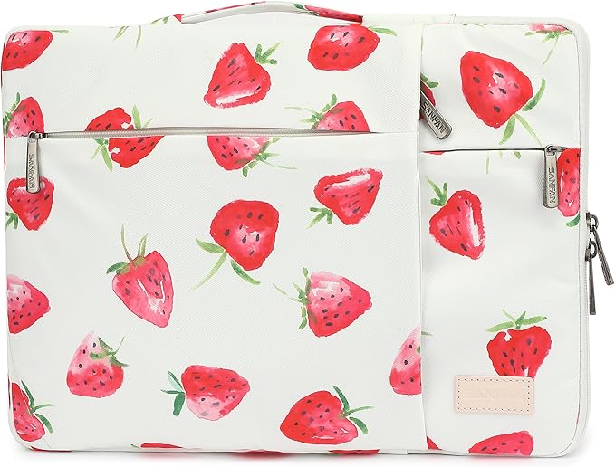 360° Protective Laptop Sleeve Case Bag with 3 Pockets,Handle,Luggage Strap for MacBook Pro 14 inch and 14 inch-14.4 inch Screen Laptop (Strawberry)