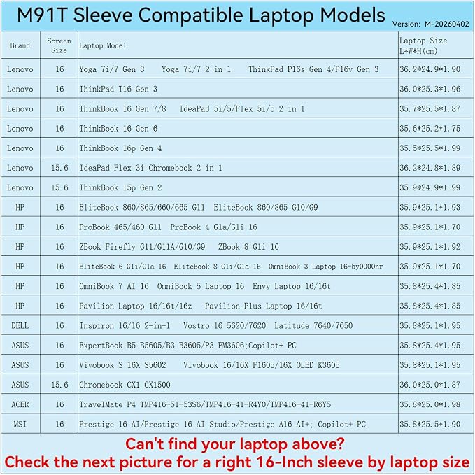 Smatree M91T Hard Protective 16 inch Laptop Sleeve Case Compatible for HP OmniBook 5/7/Elitebook/Envy, Lenovo ThinkPad/ThinkBook/IdeaPad/Yoga 7/7i, DELL Inspiron/Latitude, ASUS/MSI/ACER (X8280T)