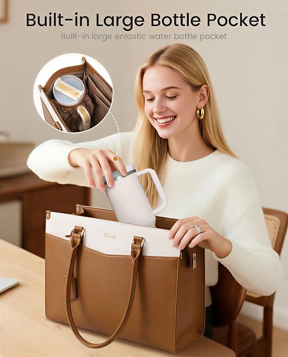 LOVEVOOK Laptop Bag for Women, 2-in-1 Tote Purse with Clutch & Cup Holder, Waterproof Briefcase for Work Travel
