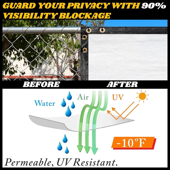 Royal Shade Custom Size 4' x 164' White Fence Privacy Screen Windscreen Cover Netting Mesh Fabric Cloth - Cable Zip Ties Included (We Make Custom Size)