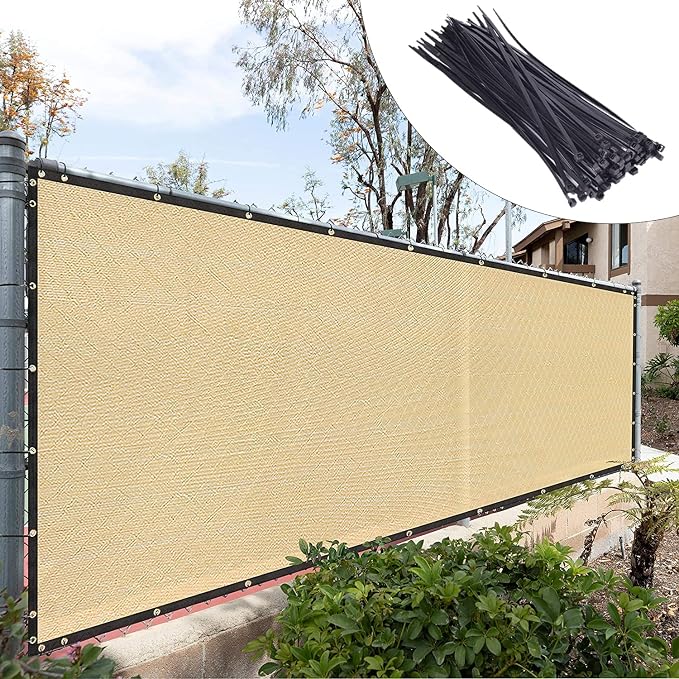 Royal Shade Custom Size 5' x 159' Beige Fence Privacy Screen Windscreen Cover Netting Mesh Fabric Cloth - Cable Zip Ties Included (We Make Custom Size)
