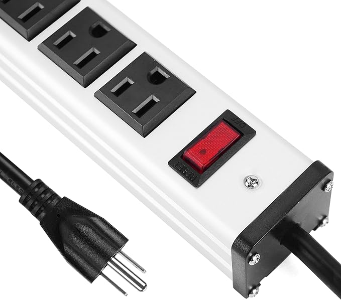 Oviitech 16 Outlets Heavy Duty Metal Socket Power Strip,15-Foot Long Extension Cord with Circuit Breaker. Mounting Brackets Included, Workshop/Industrial use, ETL Certified, Black