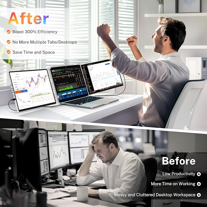 Triple Screen Laptop Monitor Extender - 2.5K QHD IPS Triple Portable Monitor for Laptop 13.3-17 Inch, Plug Play and Compatible with MacOS/Wins/Chrome/Dex (Silver)