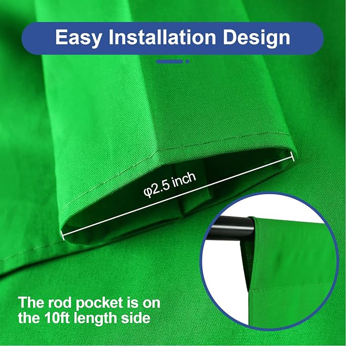 EMART Green Screen Photo Backdrop, 10x8.5 ft Photoshoot Backdrop Chroma Key Green Screen Polyester Cloth Fabric Curtain for Background Removal, Zoom Meeting, Photo Video Studio, Live Streaming