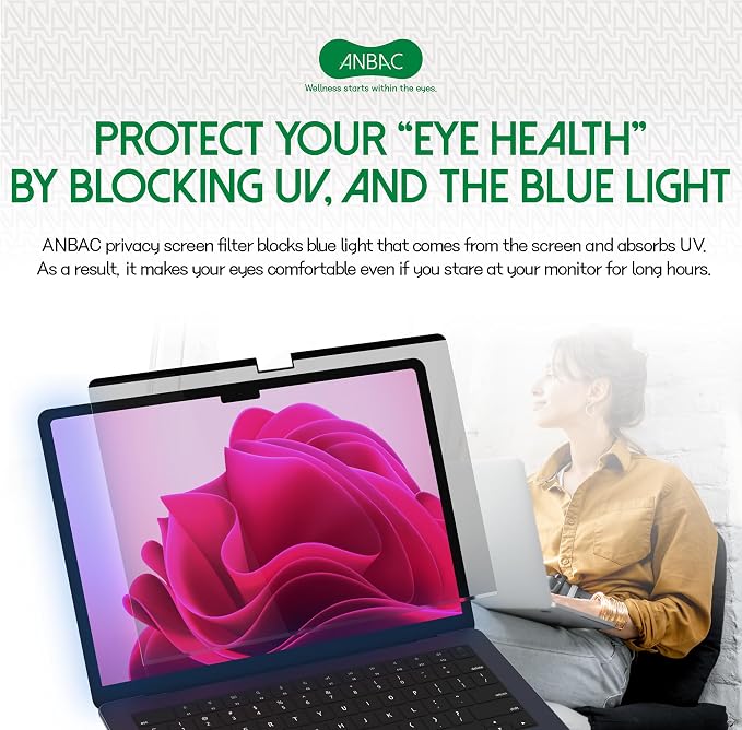 Magnetic Privacy Screen for MacBook Air 13 & 13.6 Inch (2022-2026, M2, M3, M4, M5), Removable Laptop Privacy Filter, Blue Light Blocking Shield and Protector