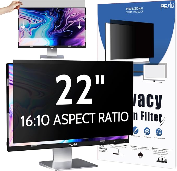 Peslv Privacy Screen for Computer Monitor 22 Inch 16:10 Aspect Ratio, Anti Blue Light Glare Removable 22 in Privacy Screen Filter Protective Film, HD 22 Inch Privacy Screen Protector for Monitor