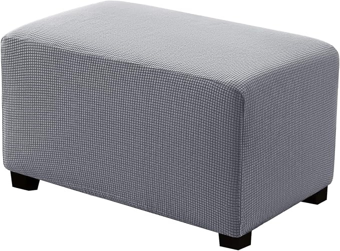 Ottoman Covers Ottoman Slipcovers Folding Storage Stool Washable Furniture Protector,Elastic Foot Stool Foot Rest Protector for Living Room Bedroom,Medium,Light Gray