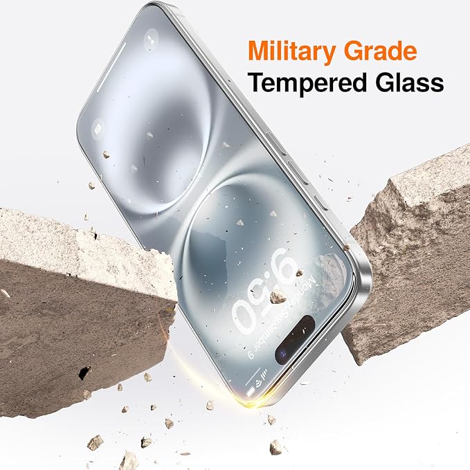 SMARTDEVIL 2 Pack Screen Protector for iPhone 16/ iPhone 15, 9H Hardness Military Grade Shatterproof HD Clear Tempered Glass, Easy to Install, Auto Bubble-Free and Dust-Free Box, Case Friendly