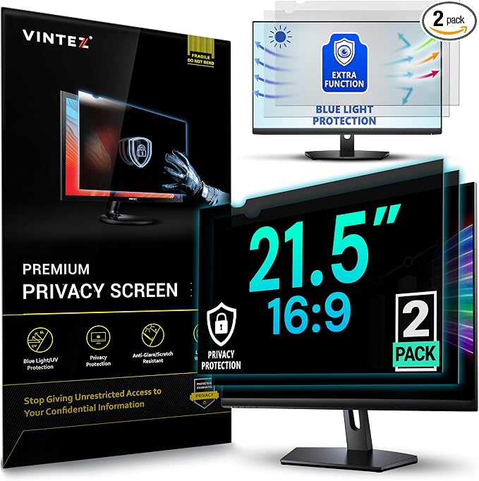 VINTEZ [2 Pack] 21.5 Inch 16:9 Privacy Screen for Computer Monitor and Laptop - Anti Glare Protector Film Blue Light Filter Eye Protection - Computer Screen Privacy Shield