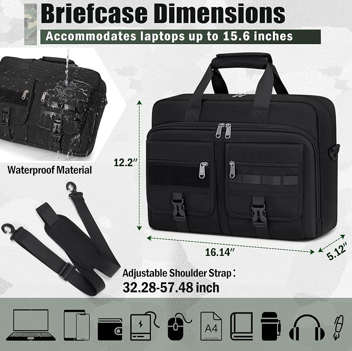 RAINSMORE Tactical Laptop Bag for Men 15.6/17.3 Inch Military Laptop Briefcase with MOLLE Large Business Travel Messenger Bag