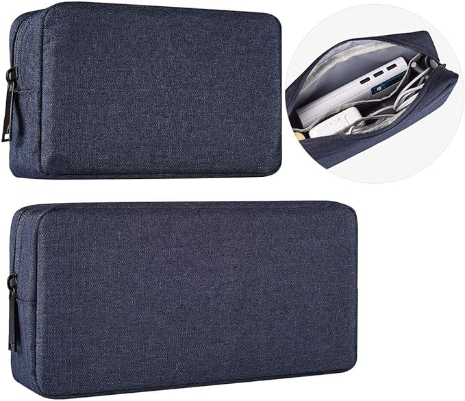 2-Pack Portable Storage Pouch Bag, Universal Electronics Accessories Case Cable Organizer Compatible with Hard Drive, Laptop Mouse, Power Bank, Adapter, Cellphone, Cosmetics (Small+Big-Navy Blue)