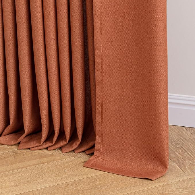 Memory Trained Pinch Pleated Curtains 84 Inches Long, Viral Linen Pinch Pleat Sheer Curtains with Ring Hooks&Clips for Track System Living Room,Terracotta Light Filtering Privacy Curtain 2 Panel Set