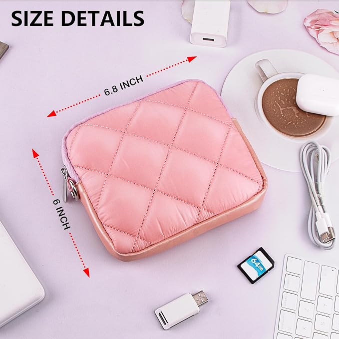 Puffy Quilted Travel Cable Electronic Organizer for Accessories Laptop MacBook Power Adapter, Wireless Mouse, for iPhone Charger, Cellphone, Power Bank
