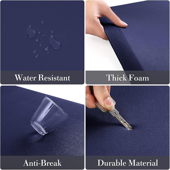 HappyTrends 2 PCS Kitchen Mat Cushioned Anti-Fatigue Floor Mat, Heavy Duty Ergonomic Comfort Foam Standing Mat, Waterproof Non-Slip Kitchen Rugs for Home, Office(17.3"x39"+17.3"x39",Navy)