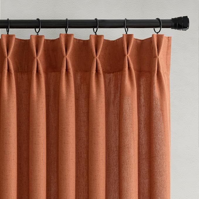 Memory Trained Pinch Pleated Curtains 96 Inches Long, Viral Linen Pinch Pleat Sheer Curtains with Ring Hooks&Clips for Track System Living Room,Terracotta Light Filtering Privacy Curtain 2 Panel Set