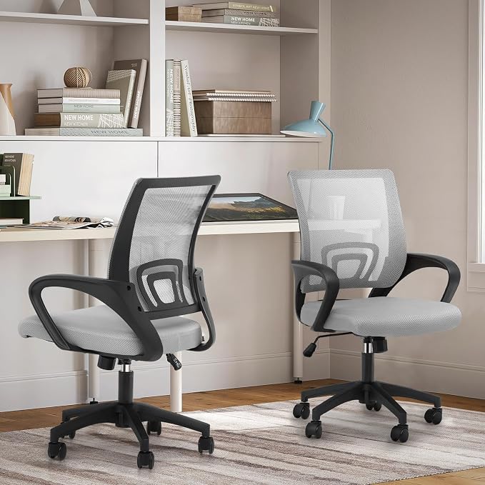 Magshion Ergonomic Office Chair Pack of 2, Mid-Back Mesh Desk Chair, Adjustable Swivel Computer Chair with Lumbar Support & Breathable Backrest for Gaming, Work, Study, 300 Lbs Capacity, Light Gray