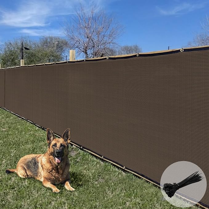 E&K Sunrise 4' x 292' Privacy Fence Screen with Grommets, Outdoor Windscreen Fence Covering Privacy Screen UV Blockage for Backyard Garden Patio, Zip Ties Included (Brown)