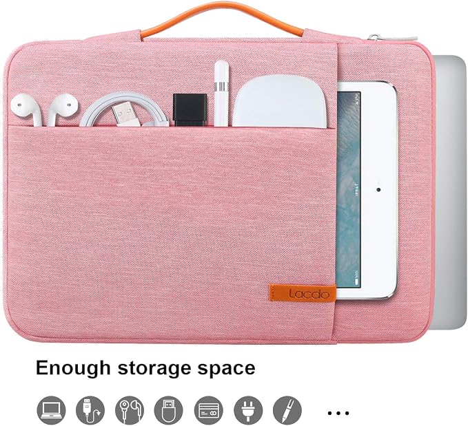 Lacdo 360° Protective 15-15.6 Inch Laptop Sleeve Case for Acer HP Lenovo Dell ASUS Laptop, Acer Aspire 15, HP Pavilion 15, Dell Inspiron 15, Lenovo IdeaPad 15, ASUS ZenBook 15 Computer Bag, Peach