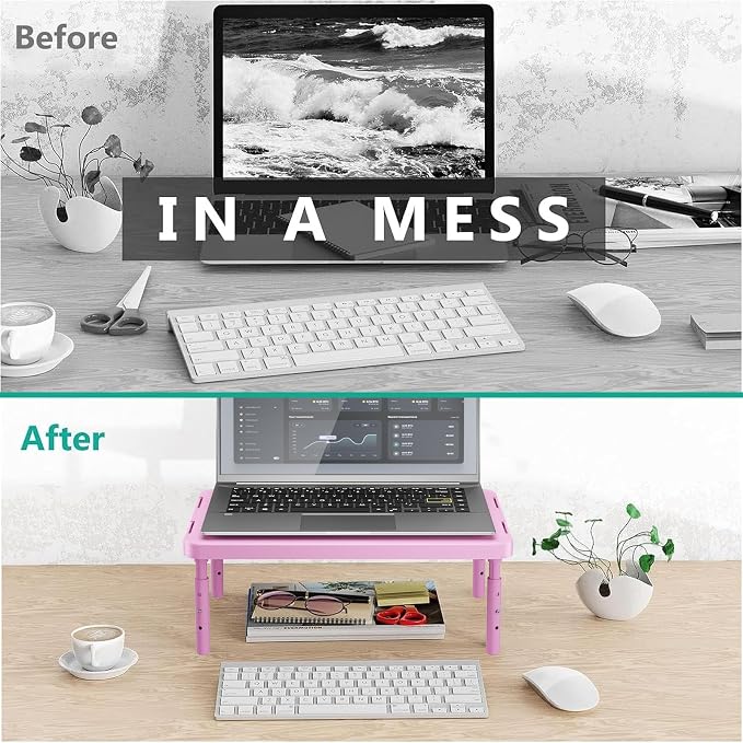 WALI Computer Monitor Stand for Desk, Adjustable Laptop Riser, Desk Monitor Stand Underneath Storage for Office, Home, School Supplies (PTT001-P), 1 Pack, Pink
