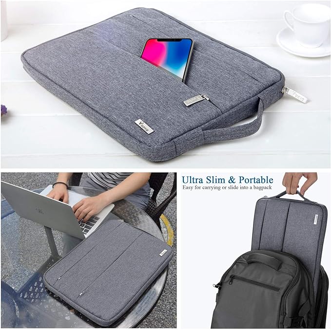 Voova Laptop Sleeve Carrying Case 15.6 16 Inch,Slim Computer Cover Bag Compatible with MacBook Pro 15/16, Dell xps 15,15-16 Inch HP Dell Asus Acer Laptop, Grey