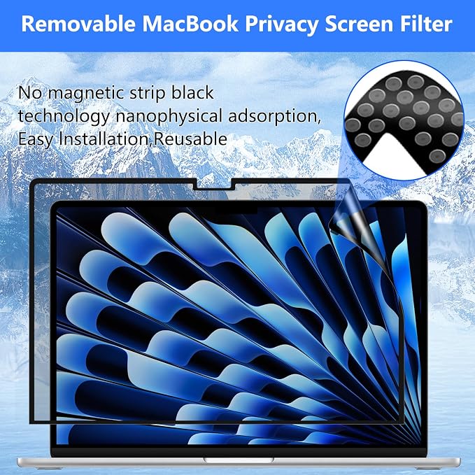 ZOEGAA MacBook Air 13.6 inch Privacy Screen, Removable Privacy Screen MacBook Air 13.6 & 13 inch 2022-2026 (M2, M3, M4, M5), Reusable Laptop Screen Protector Anti-Glare Blue Ray Reduction