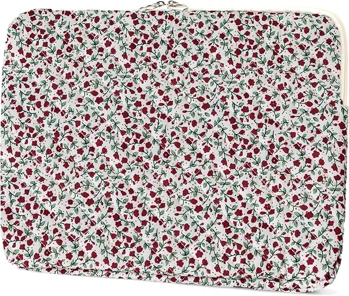 Puffy Laptop Sleeve 13-15.6 Inch Cute Quilted Laptop Protective Case Padded Floral Computer Sleeve for MacBook (B-red, 13 Inch)