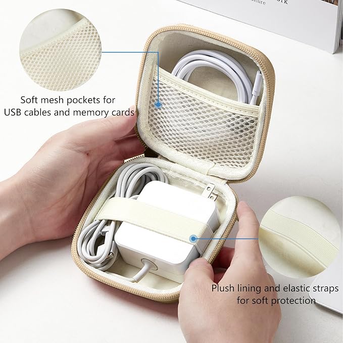 Charger Case for Macbook, Portable Tech Electronic Organizer Bag, Small Travel Storage Pouch for Laptop Accessories, MacBook Power Adapter, Charging Cords, USB Drives (Light Khaki, M)