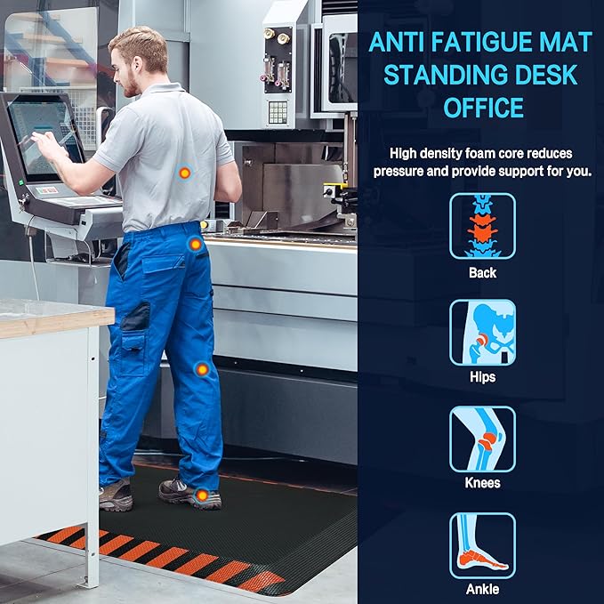 FEATOL Anti Fatigue Mat Industrial, Ergonomic Standing Floor Mat for Work for Stand -Safety Support for Leg & Back Pain(Orange Border, 20" x 59", 2PC)