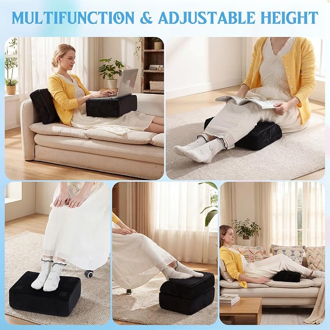 Novabright Foot Rest Under Desk, 3 Height Adjustable Ergonomic Foot Stool with Gel Textured Top and Cozy Pocket, Non-Slip Foam Footrest for Office Home Car(15" X 11" X 14.4",Cambered,Black)