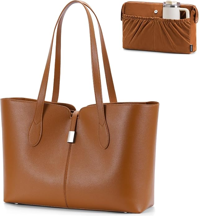 TOPEAST Laptop Tote Bag for Women with Removable Laptop Sleeve Lightweight 15.6" Work Shoulder Bag Leather Computer Handbag